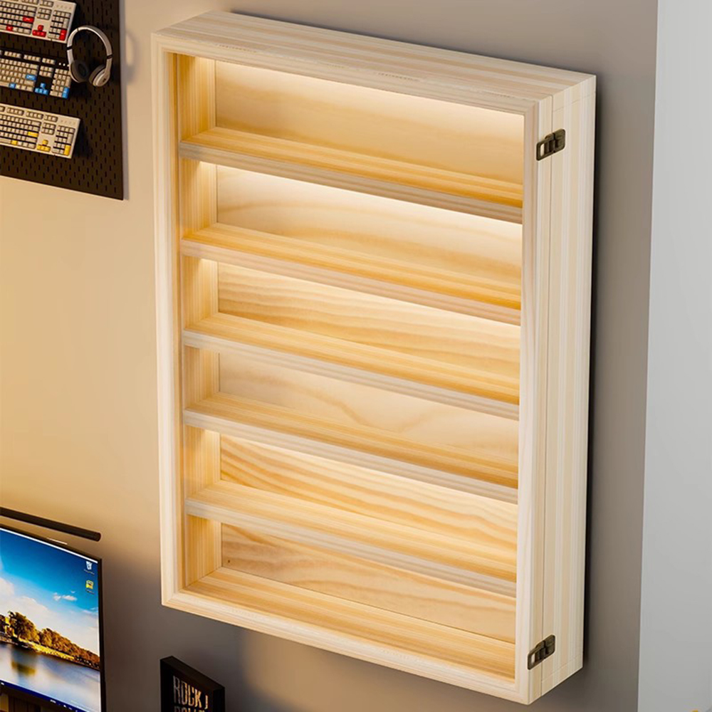 Pop Display Shelf - 6-laags wandmontage houten displaykast met transparante